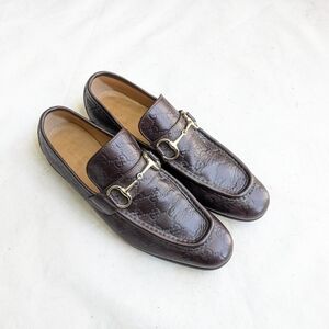 Gucci Horsebit Loafers Brown Men's 10 Leather Monogram GG